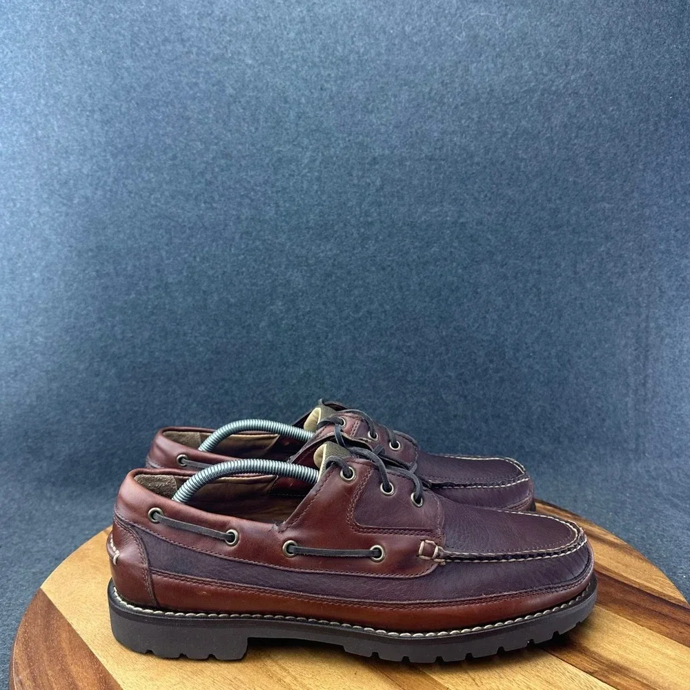LL Bean Allagash Bison Handsewn Boat Shoes Oxford 244472 Brown Men's Size 12D